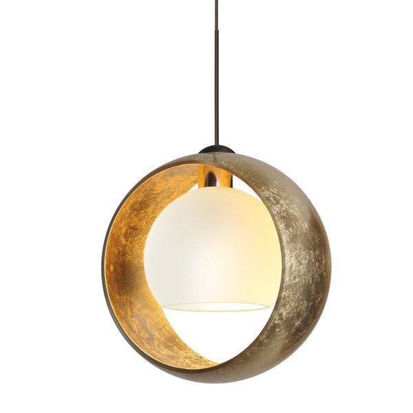 Besa Lighting Pogo Cord Pendant, Gold/Inner Gold and Opal Matte, Bronze Finish, 1x5W LED 1XT-4293GG-LED-BR